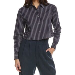 Theory Navy Pinstripe Cropped Button-Down Shirt Size Small